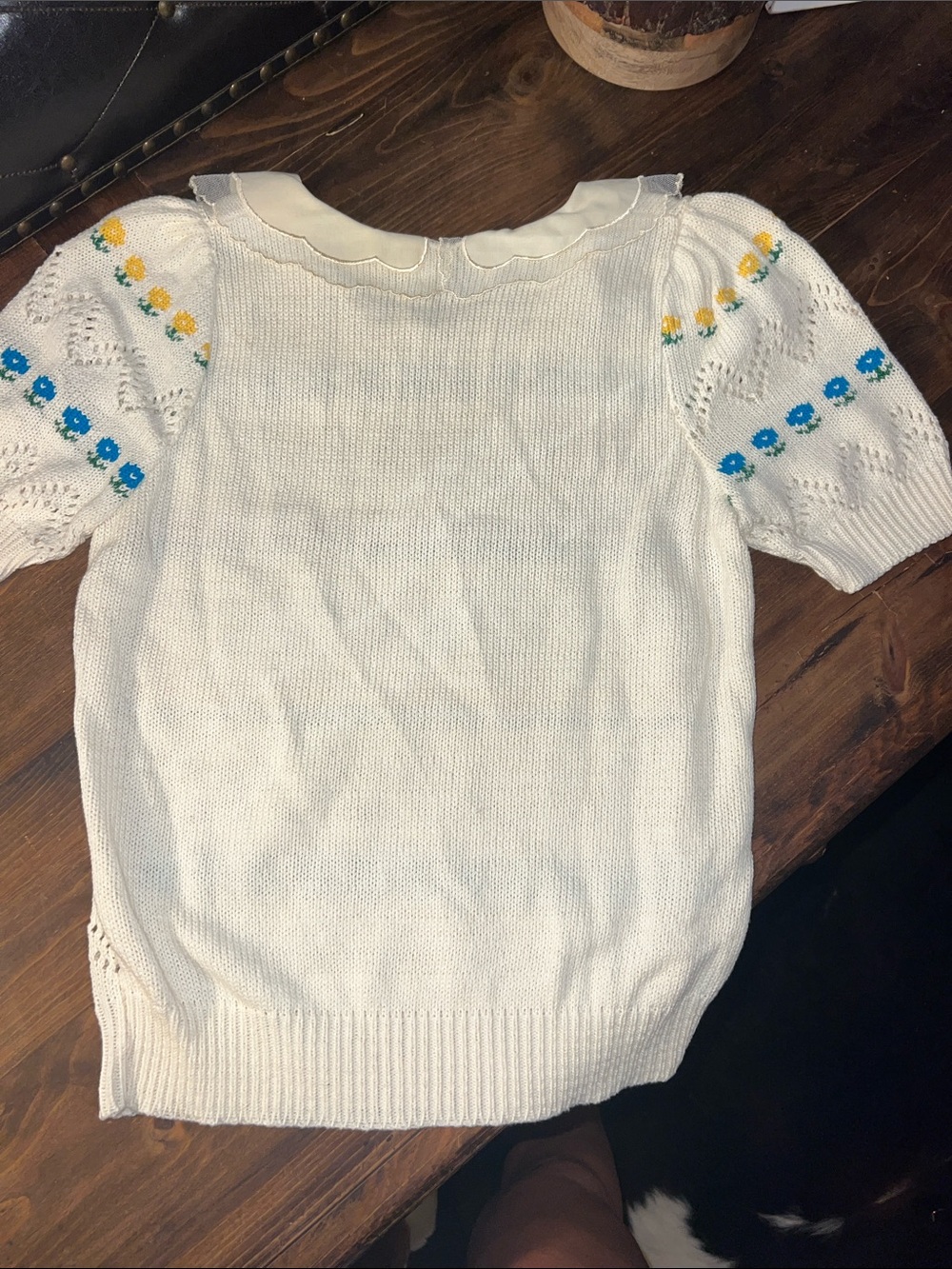 Vintage 80s/90s Sweater Loft Pointelle Sweater- zig zag & floral! SWEET! - Picture 7 of 11